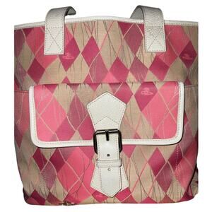 Vivienne Westwood Pink Argyle Tote Genuine Leather Made Italy Orb GUC Y2K